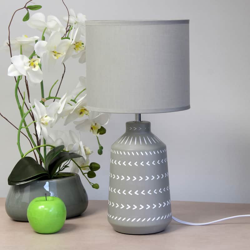 Patterned Ceramic Table Lamp with Fabric Drum Shade Modern Boho Style Multiple Colors - 8.27” x 8.27” x 17.00”