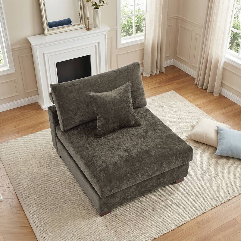 Plush Chenille Single Modular Sectional Sofa Chaise with Pillows