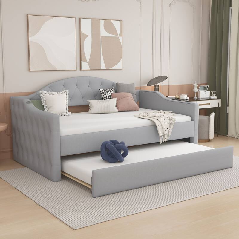Tufted Upholstered Sofa Bed with Tray