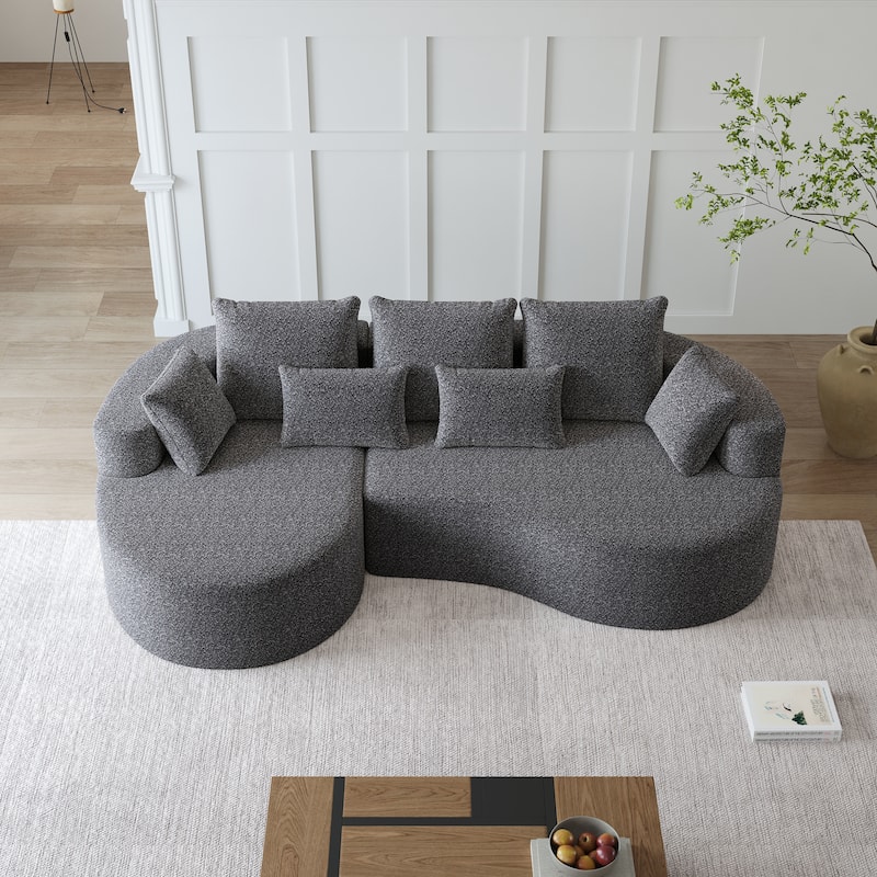L-Shaped Curved Cloud Sectional Couch, Oversized Chenille Upholstered 4-Seater Sofa, Full Compressed Corner Sofa with 7 Pillows