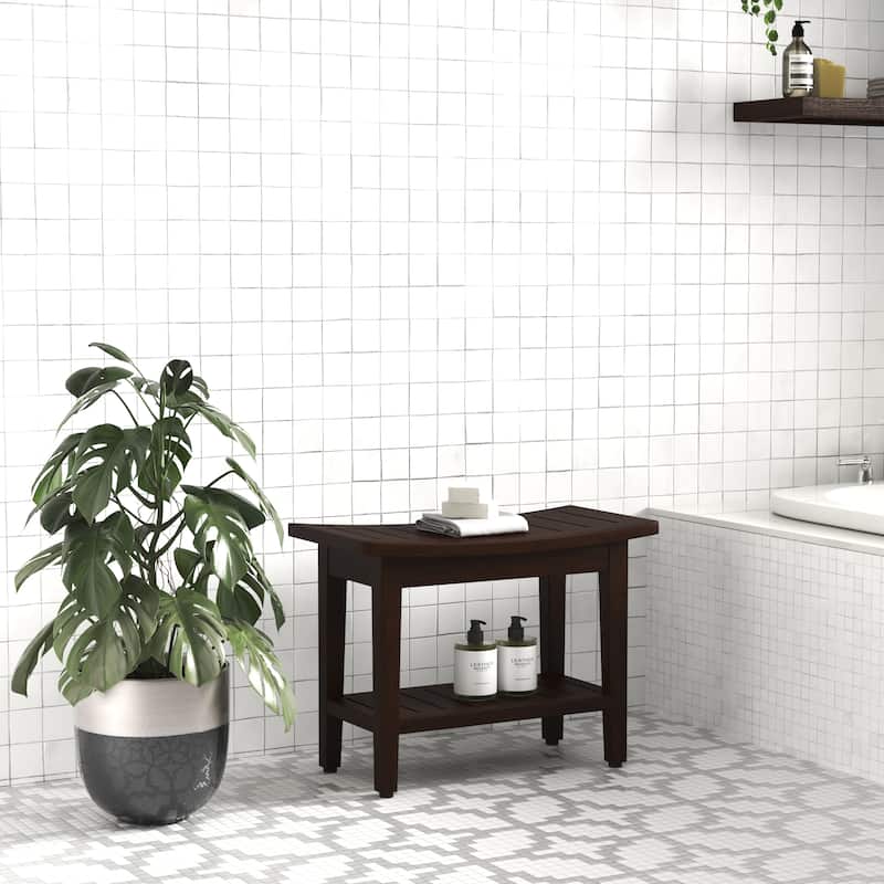 Patented Maluku Teak Shower Bench with Shelf