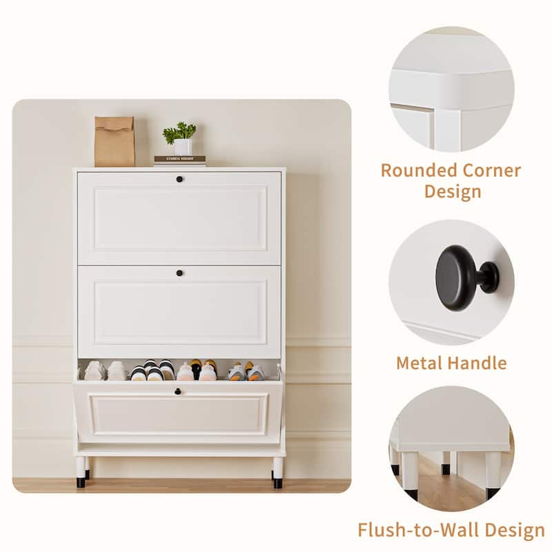Entryway Shoe Cabinet with 3 Flip Drawers - Narrow, Freestanding Organizer with Legs‌.