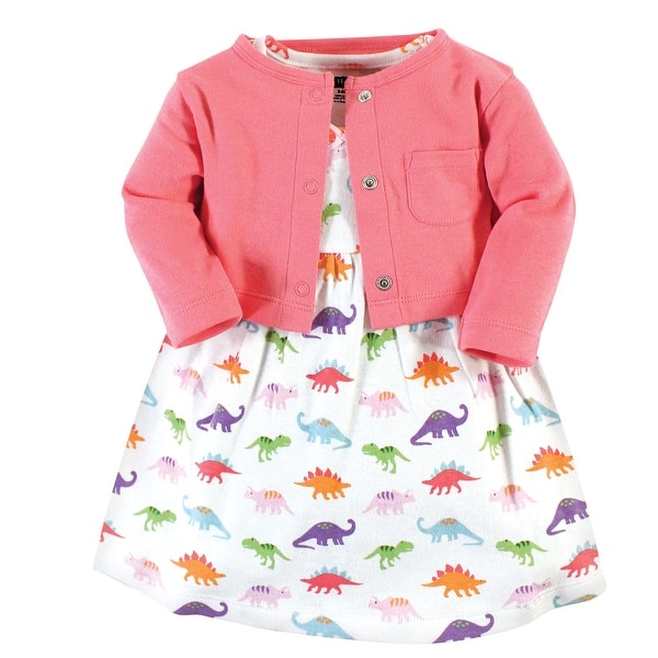 slide 1 of 1, Hudson Baby Baby and Toddler Girl Cotton Dress and Cardigan Set, Girl Dinosaurs 2T - Girl Dinosaurs