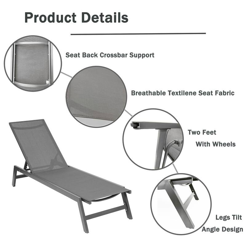 Outdoor Aluminum Chaise Lounge Chair with FivePosition Adjustable