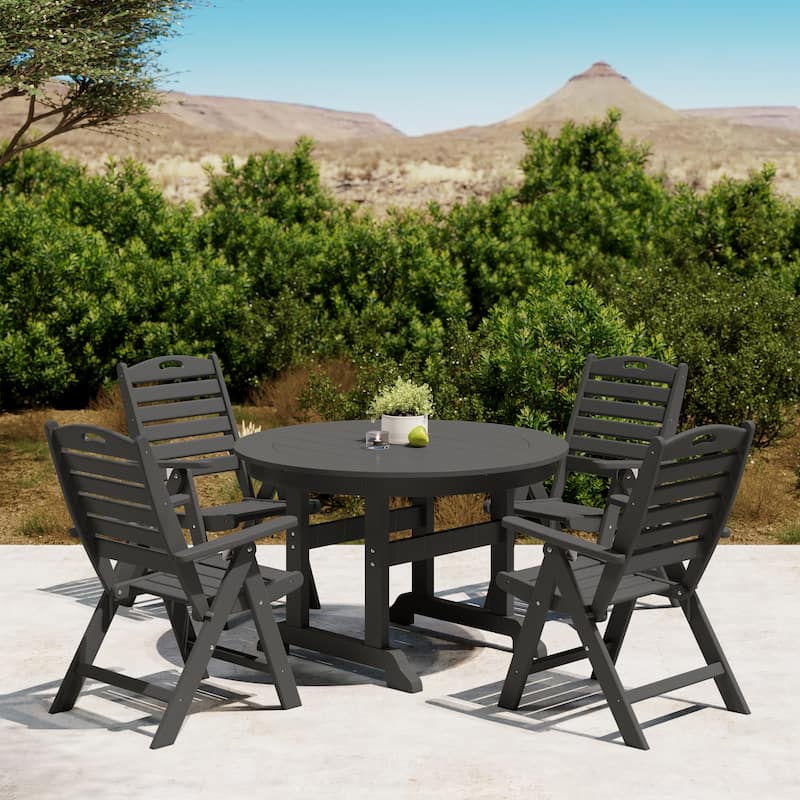 Polytrends Laguna 5-Piece Round Table Folding Highback Chair Dining Set