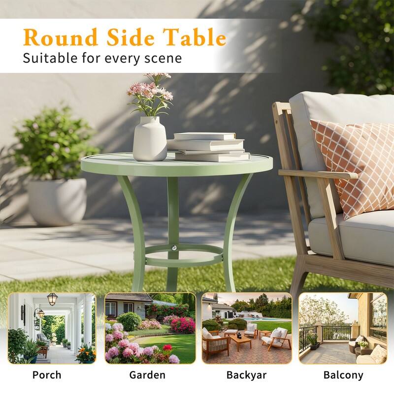 Metal Outdoor Round Side Table, Patio Coffee Bistro Table for Indoor Outdoor