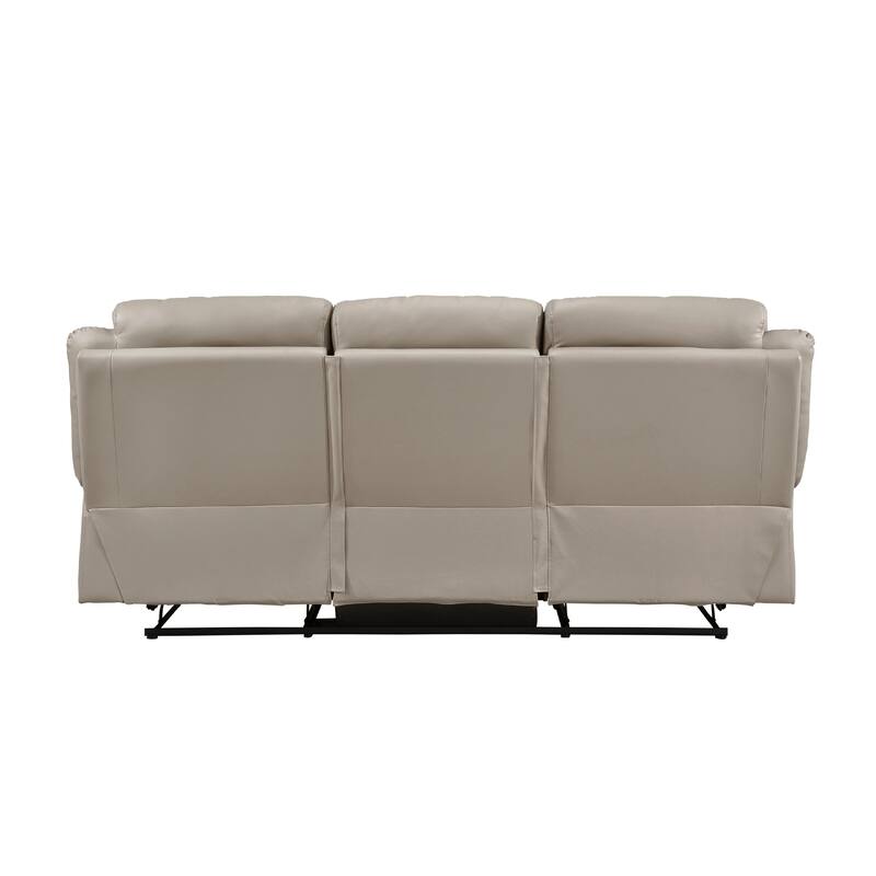 Conia Manual Double Reclining Sofa, Latte Beige Leather, 87 Inch