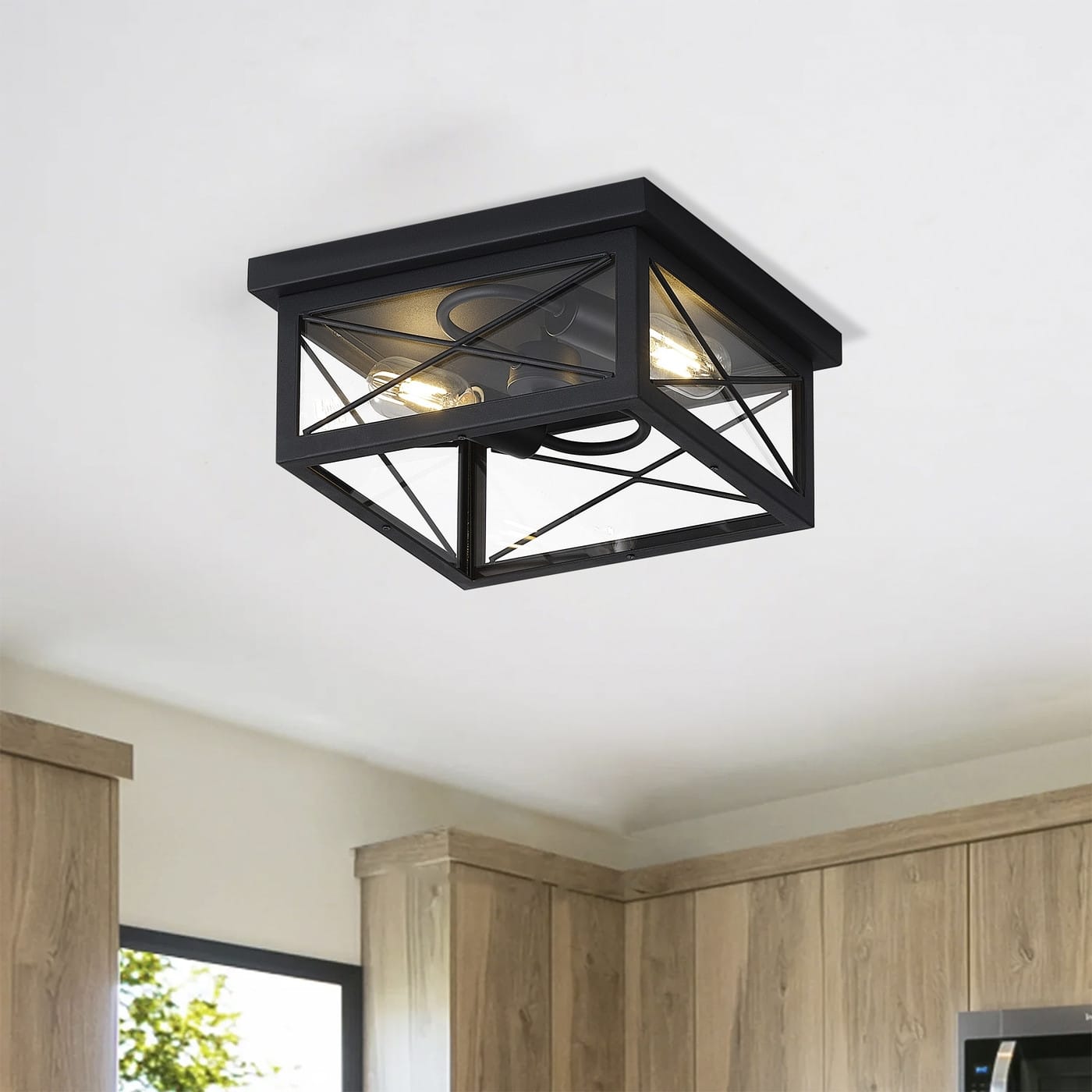 Farmhouse Rectangular Clear Glass Flush Mount Ceiling Light Fixture ...