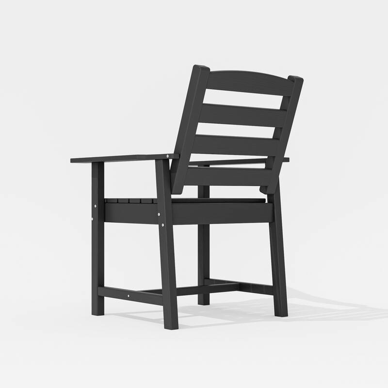 Set of 2 Outdoor Dining Chairs with Armrests, HDPE All Weather Patio Chairs, Waterproof UV Resistant Wood Grain Armchai