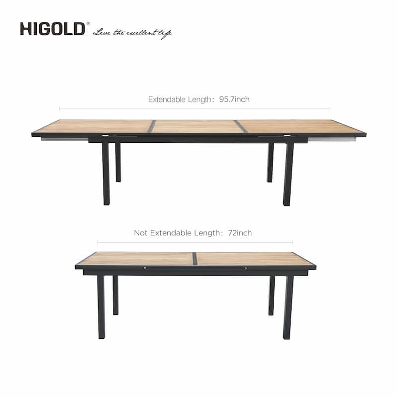 HIGOLD - Heck Extendable Teak Aluminum Outdoor Patio Dining Set