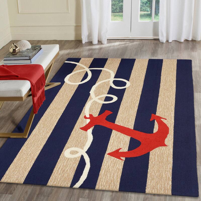 Liora Manne Frontporch Anchor Indoor/Outdoor Rug Navy 5'X7'6"