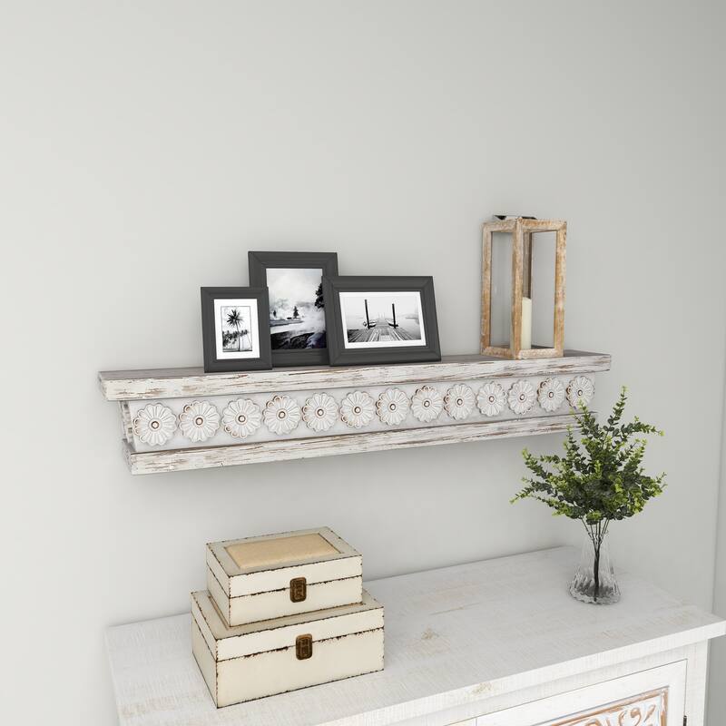 White Wood Distressed Vintage Farmhouse Wall Shelf 28" or 36"