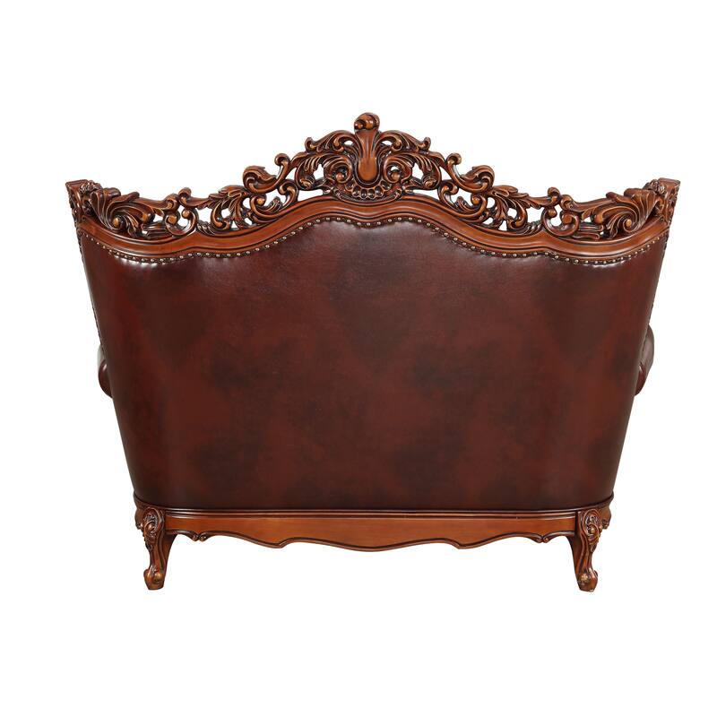 Helene Cherry and Walnut Loveseat with 3-Pillows