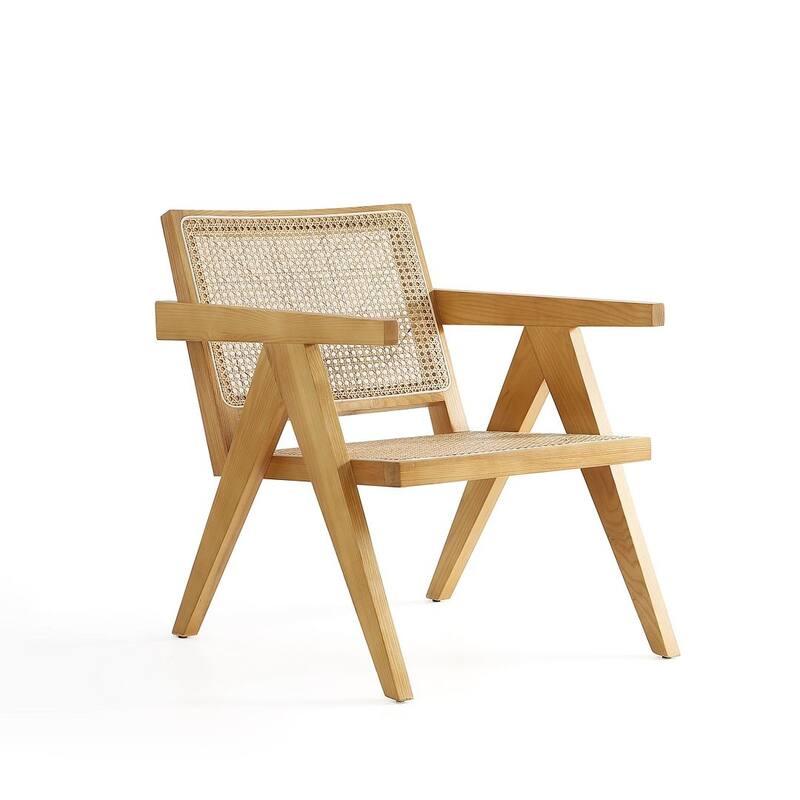 Manhattan Comfort Hamlet Accent Chair in Black and Natural Cane - Nature - Single