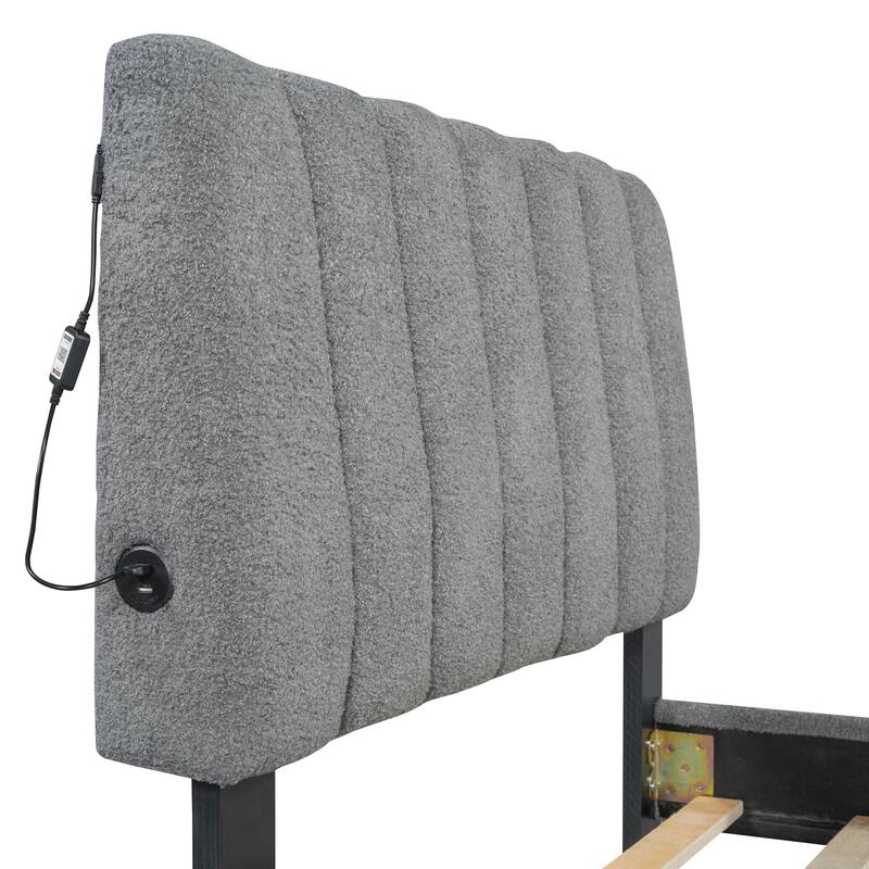 Upholstered Platform Bed with Trundle and LED Lights