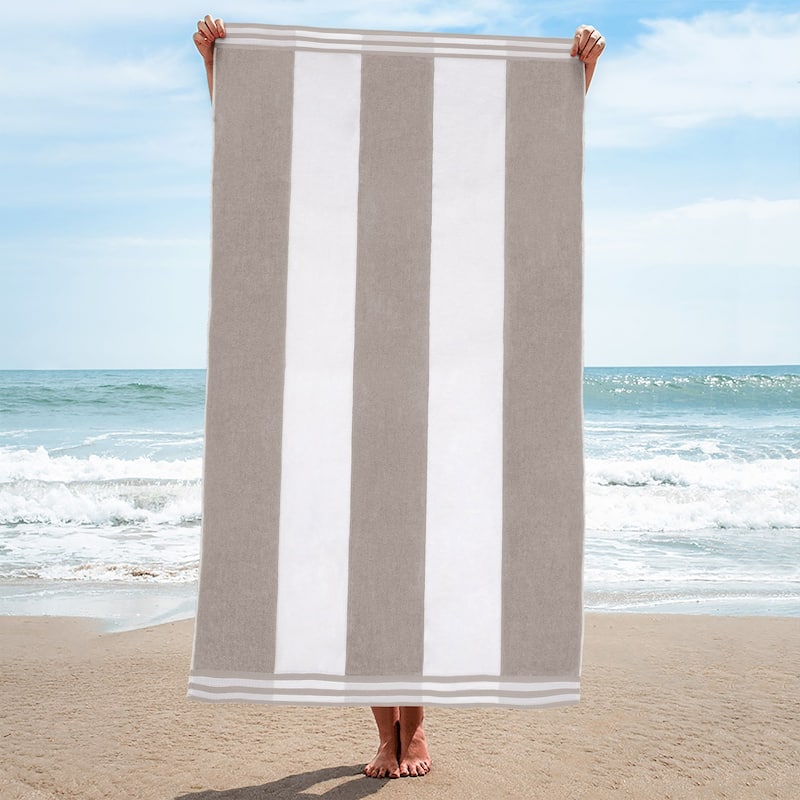 Cabana Stripe Oversized Cotton Beach Towel by Superior - Light Grey