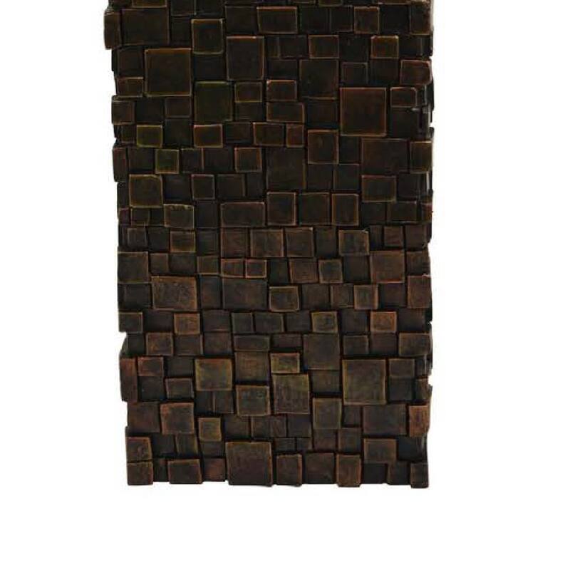 Accent Vase, Dark Bronze Resin, Prominent Geometric Texture, 20 Inch