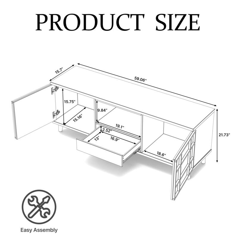 59" Mid-Century Modern Rectangular TV Stand , Wood Media Console for Living Room