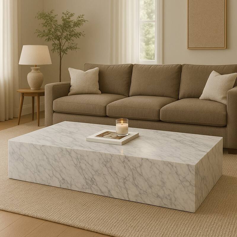 BETACH Genuine Marble Block Coffee Table - Carrara Marble - 54"