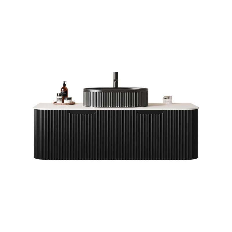 48" Bathroom Vanity with Sink, Modern Wall-Mounted Bathroom Storage Cabinet with 2 Drawers, Ceramic Vessel Basin without Faucet