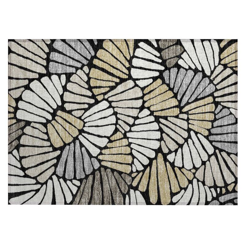 Machine Washable Indoor/ Outdoor Floral Modern Chantille Rug