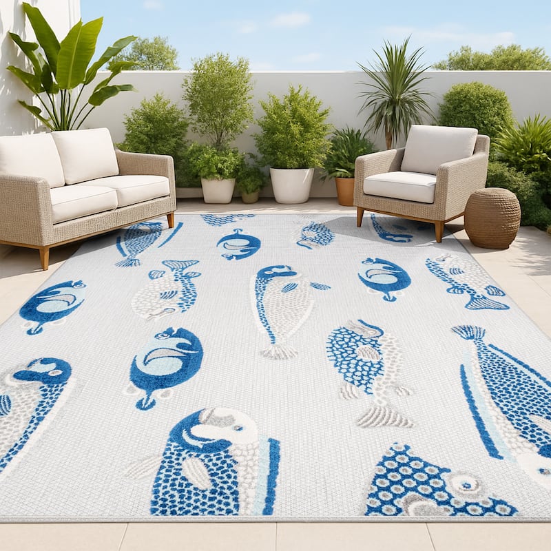 JONATHAN Y Aranciata Modern Fish High-Low Indoor/Outdoor Area Rug