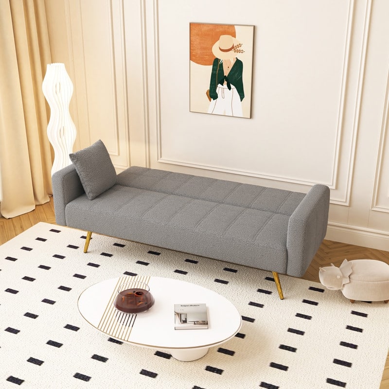 71.26" Teddy Velvet Three-Seater Sofa Bed,Beige