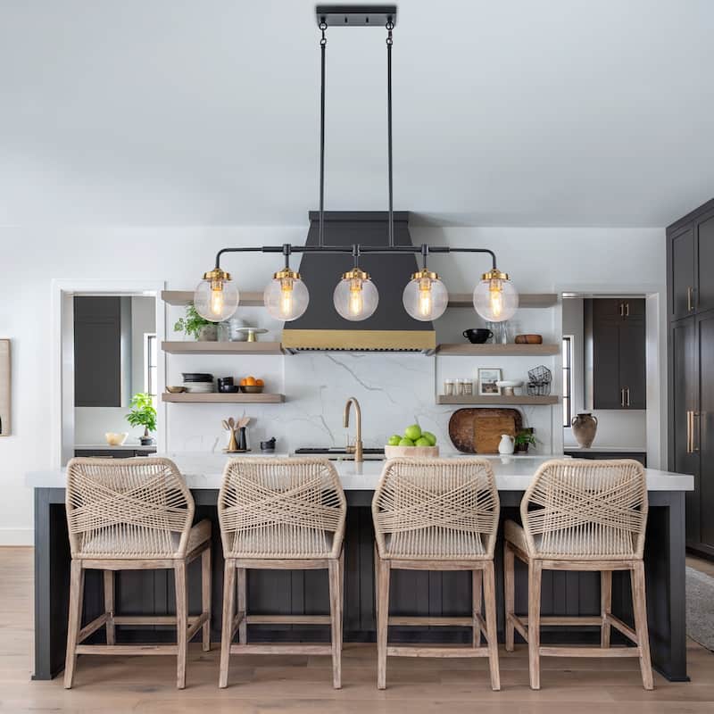 5-Light Crackled Glass Globe Linear Island Pendant Light Modern - Dia.38.19-in - Dia.38.19-in