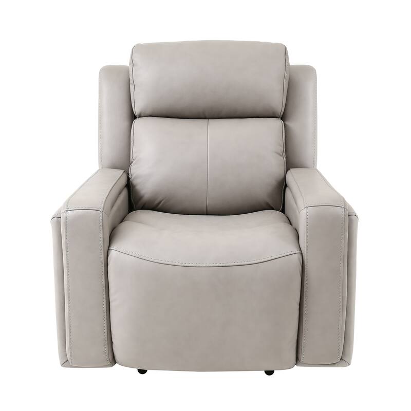 Armen Living Claude Light Grey Leather Power Recliner with USB