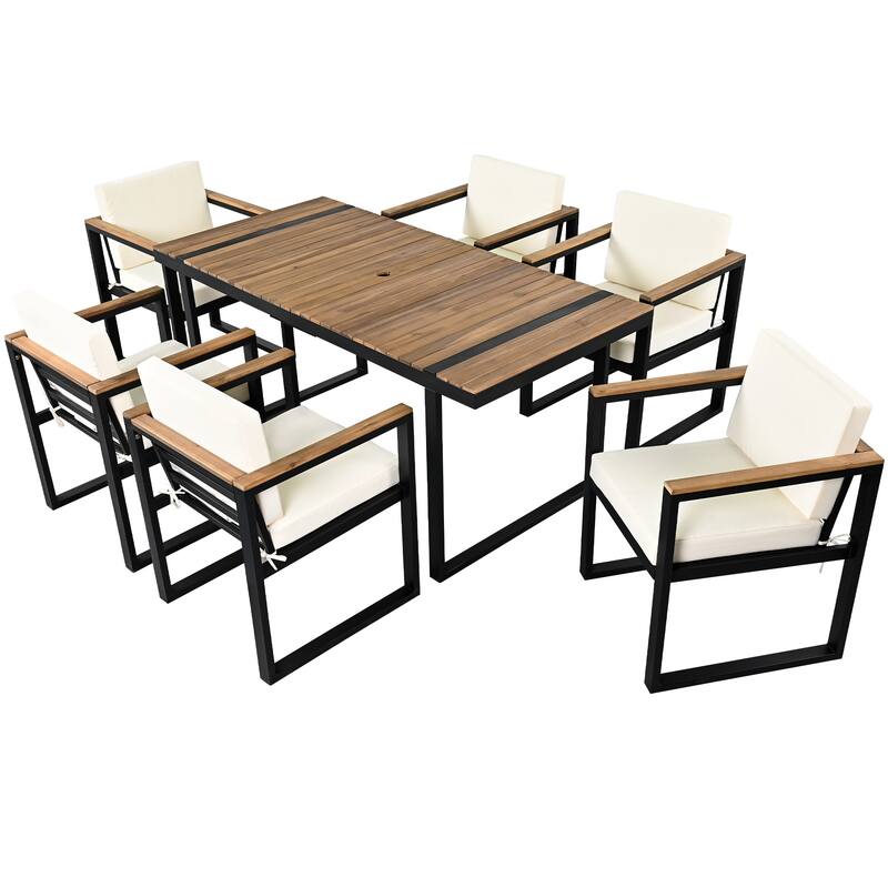Modern 7 Pieces Outdoor Dining Set with Removable Cushions, Patio Dining Table and Chair Set for Patio, Backyard 7 Pack