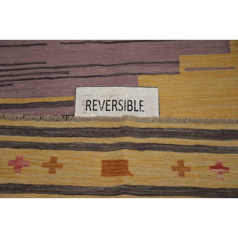 Hand Woven Oriental 100% Wool Carpet Southwestern Tribal Yellow & Gold Kilim Area Rug - 8' 0'' X 5' 0''