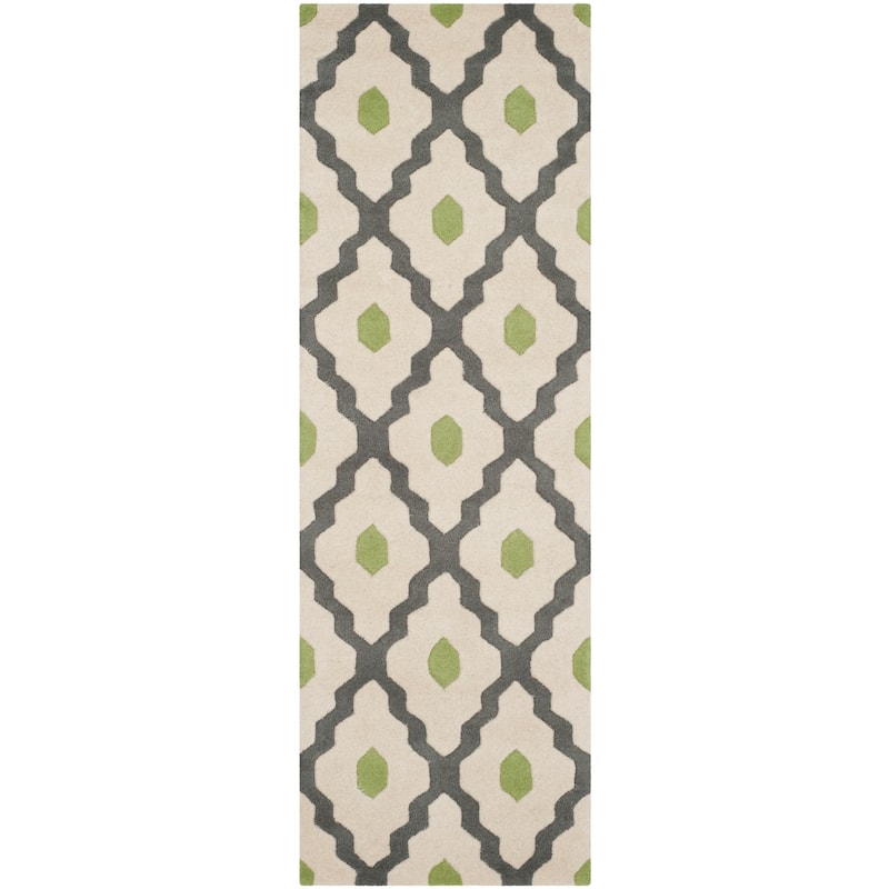 SAFAVIEH Handmade Chatham Sutapa Modern Moroccan Wool Rug - 2'3" x 7' Runner - Dark Grey/Ivory