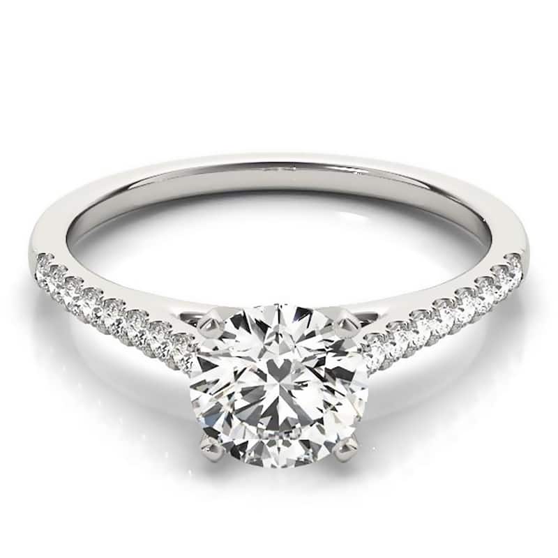 Auriya 14k Gold Classic 3/4ct Moissanite and Diamond Engagement Ring 1/6ctw - White - 8