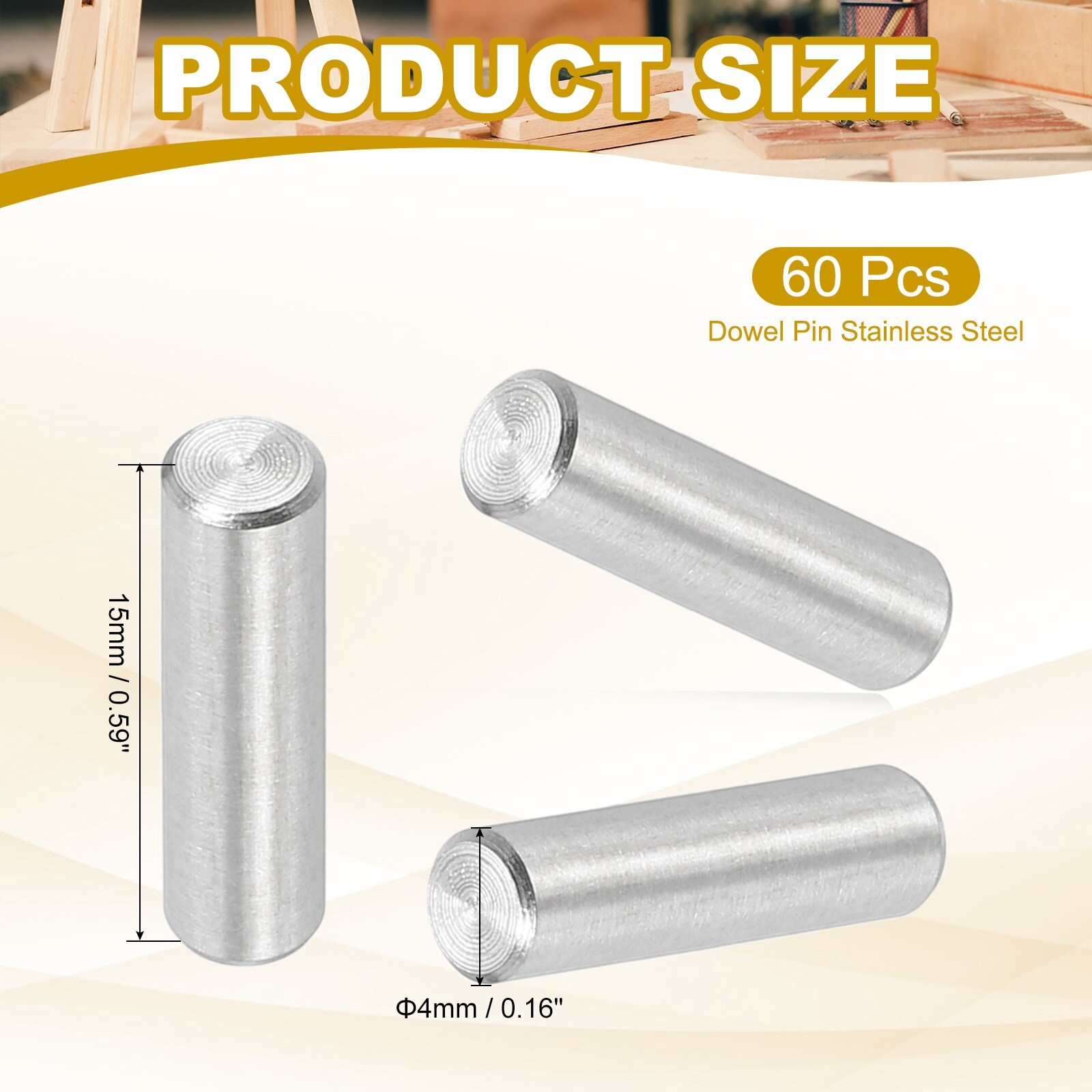 2mm x 10mm Dowel Pin 304 Stainless Steel 60 Pcs Metal Dowel for Shelves Silver