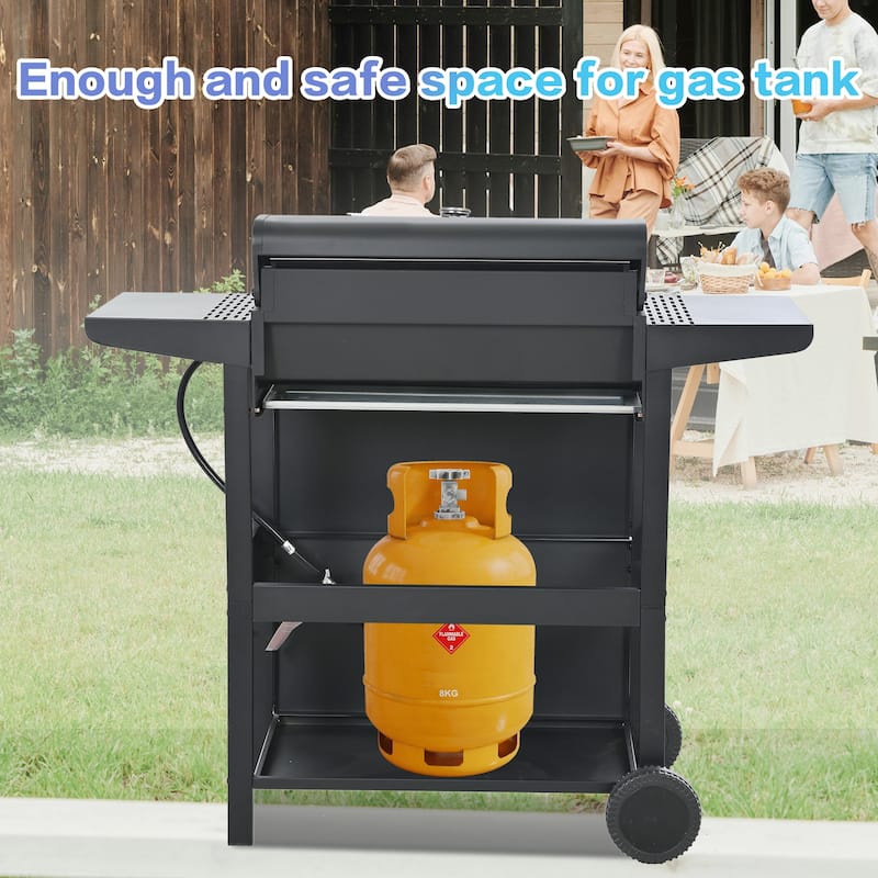 Propane Gas Grill 4 Burner Barbecue Grill, Stainless Steel 34,000 BTU Patio Garden Barbecue Grill with Two Shelves
