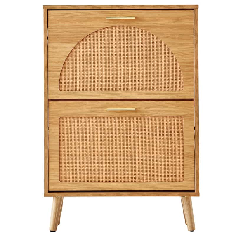 Shoe Cabinet with Flip Drawers Rattan Doors Entryway Storage Organizer - 23.62 x 6.61 x 34.53 inch - Natural