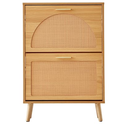 Shoe Cabinet with Flip Drawers Rattan Doors Entryway Storage Organizer - 23.62 x 6.61 x 34.53 inch