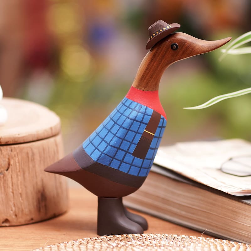 Novica Handmade Wrangler Duck Wood Sculpture
