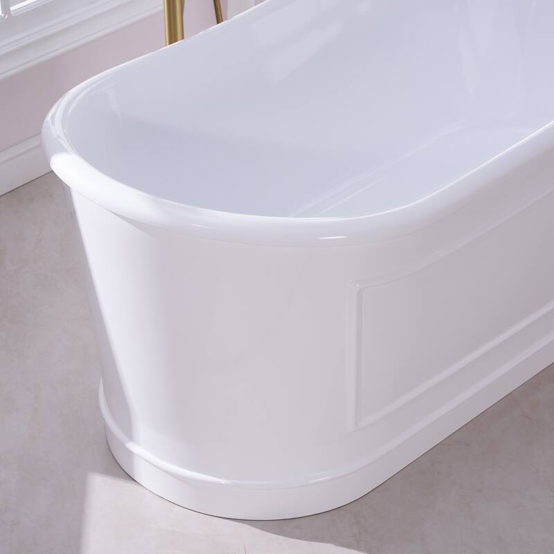 66'' W,68 GALLONS Freestanding Acrylic Soaking Bathtub With Drain And Overflow Holes