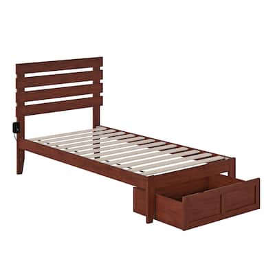 Twin Bed with Drawer & USB Charger - Modern Design, Slat Kit, No Foundation Needed