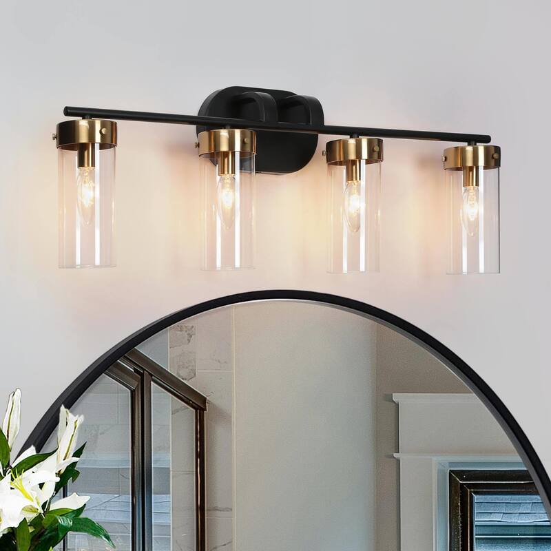 Modern Black Gold 1/2/3/4-Light Linear Bathroom Vanity Light Glass Wall Sconce - 4-Light