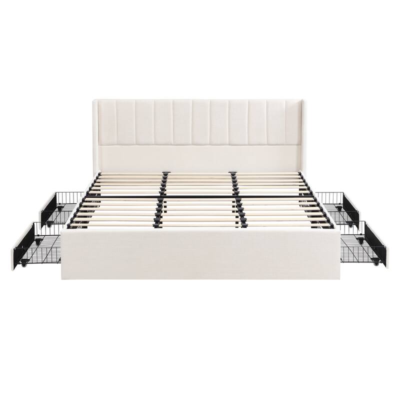 Christopher Knight Home - Modern Upholstered Storage Bed with Drawers and Vertical Headboard