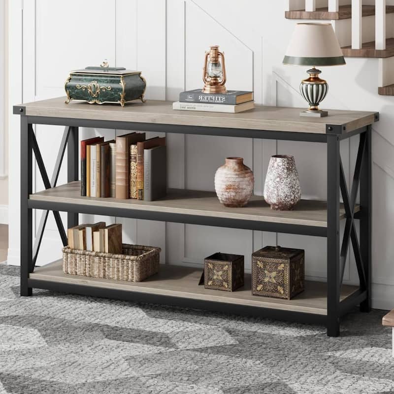47.2" 3 Tier Narrow Entryway Table, Console Table with Metal Frame - Grey