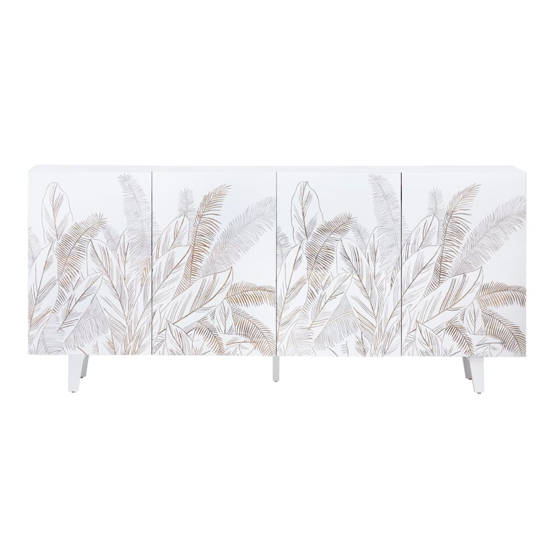 79 in. White Solid Wood 4 Door Media Credenza_Sideboard