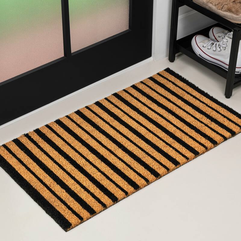 JONATHAN Y Classic Natural Coir Mat Indoor/Outdoor - Natural/Black - 2 X 4
