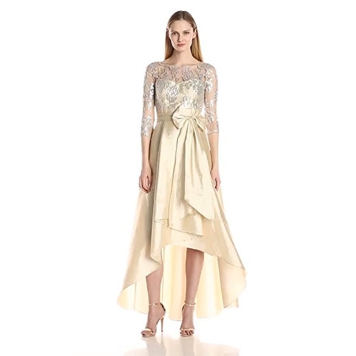 Adrianna Papell Women's Sequin Illusion High-Low Gown with Taffeta Skirt. Opens flyout.