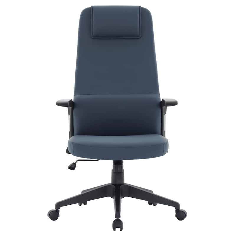 Nexa Ergonomic Leather/Polyester High-Back Office Chair with Padded Headrest, Adjustable Height, Swivel, and Smooth Casters