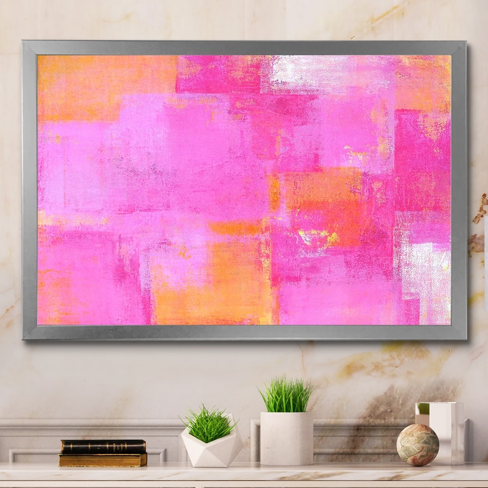 Designart "Pink And Orange Colorfields II" Modern Framed Art Print