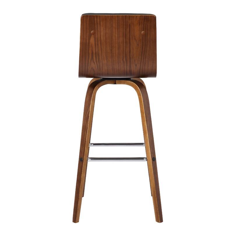 Modern Walnut Swivel Bar Stool with Faux Leather Seat and Low Back Brown Footrest Solid Wood Frame