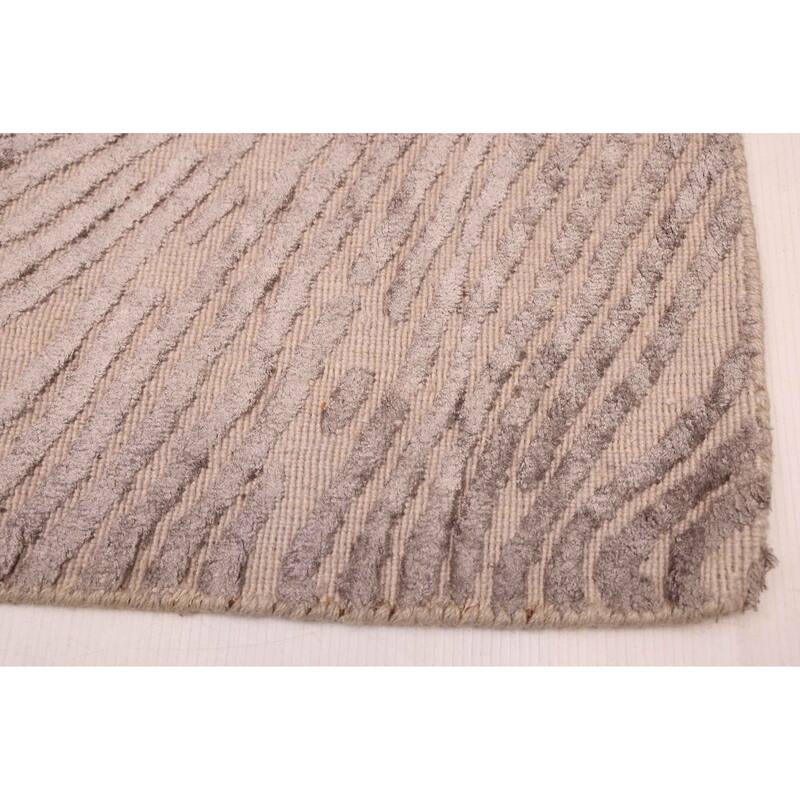 ECARPETGALLERY Hand Loomed Elysian Grey Viscose, Wool Rug - 6'8 x 9'11